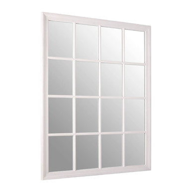 White framed window with grid design on a white background