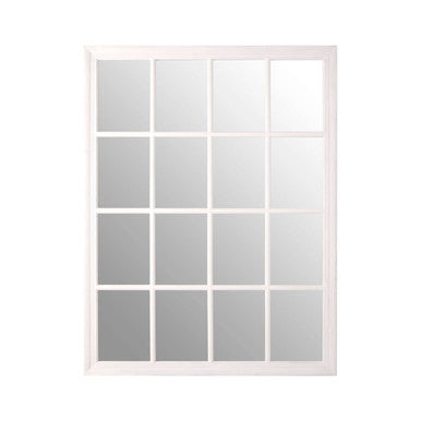 White framed window with grid design on a white background