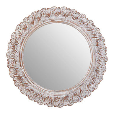 Round decorative mirror with a detailed frame on a white background