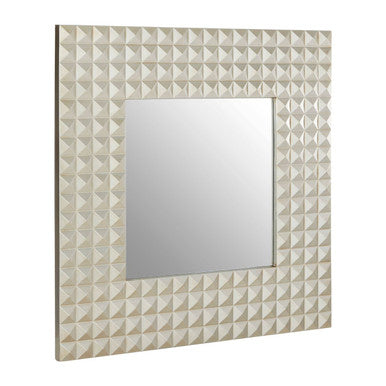 Decorative mirror with a textured square frame on a white background