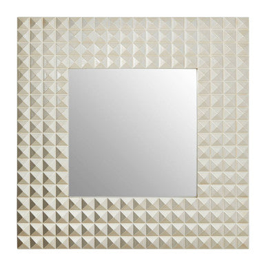 Square mirror with a decorative geometric frame on a white background