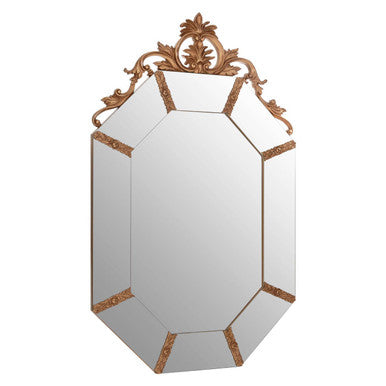 Decorative wall mirror with gold frame on a white background