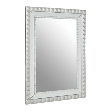 Rectangular mirror with decorative silver frame on a white background