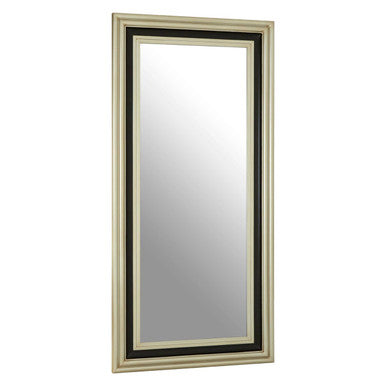 Rectangular mirror with a beige frame on a white background
