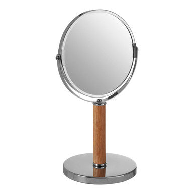 Cassini Chrome and Rubber Wood Table Mirror