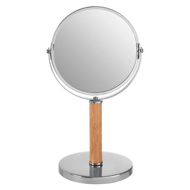 Makeup mirror with wooden stand on a white background