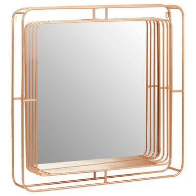 Square mirror with a rose gold metal frame on a white background