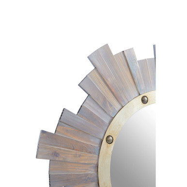 Sunburst Wooden Wall Mirror with Nail head