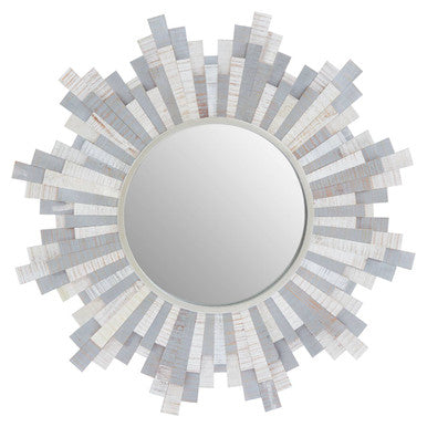 Round mirror with a decorative mosaic frame on a white background