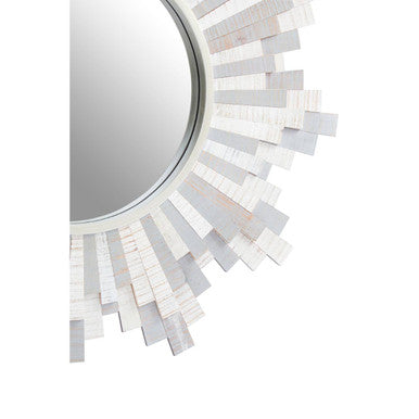Sunburst Grey and White Wooden Wall Mirror