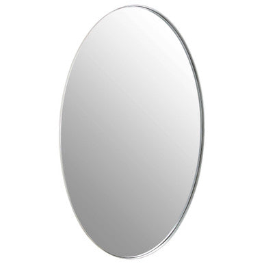 Round mirror with a silver frame on a white background