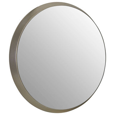 Round mirror with a gold frame on a white background