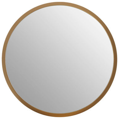 Round mirror with a wooden frame on a white background