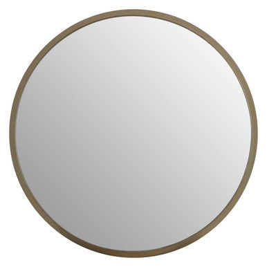 Round mirror with a wooden frame on a white background
