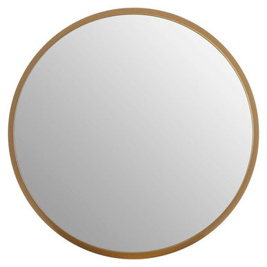 Round mirror with a wooden frame on a white background