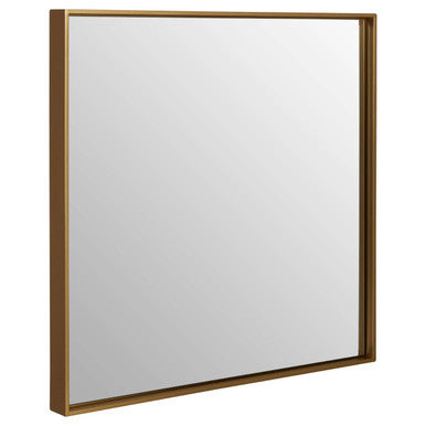 Square mirror with a gold frame on a white background