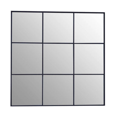 Grid of nine square mirrors with black frames on a white background