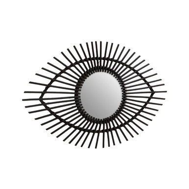 Mataram Black Natural Rattan Eye Shape Wall Mirror