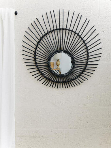 Mataram Black Natural Rattan Wall Mirror