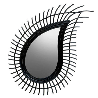 Mataram Teardrop Black Natural Rattan Wall Mirror