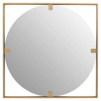 Round mirror with gold frame on a white background