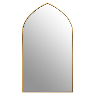 Arched mirror with gold frame on a white background