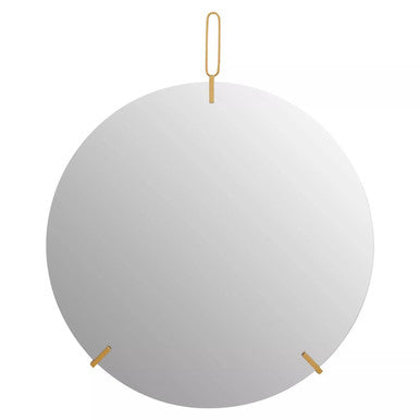Round white object with gold accents on a white background