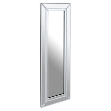 Rectangular mirror with a silver frame on a white background