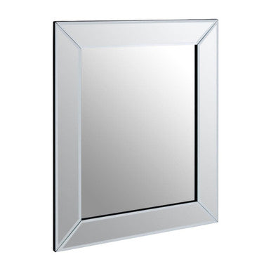 Rectangular mirror with a silver frame on a white background