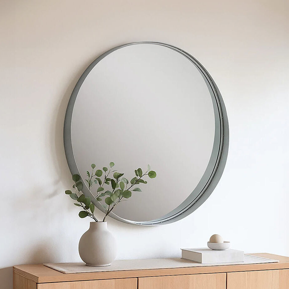 Avento Large Round Silver Wall Mirror