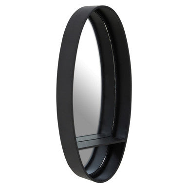 Black circular mirror on a white background