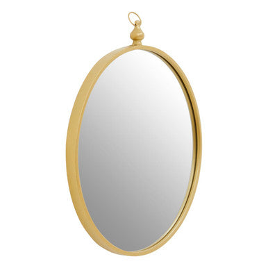 Gold-framed oval mirror on a white background