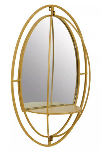 Avento Oval Shelved Gold Wall Mirror