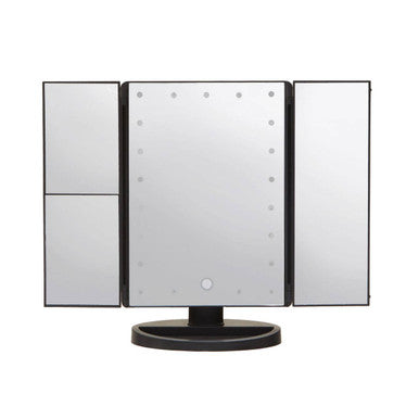 Cassini Tri Fold Black Led Table Mirror