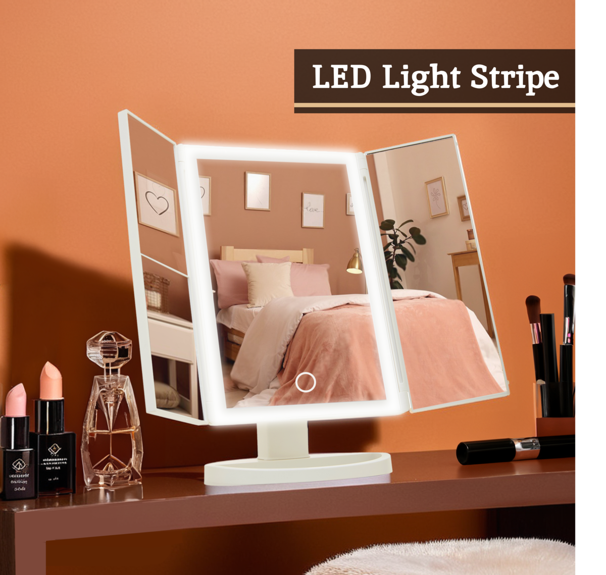 Cassini Tri Fold White LED Table Mirror