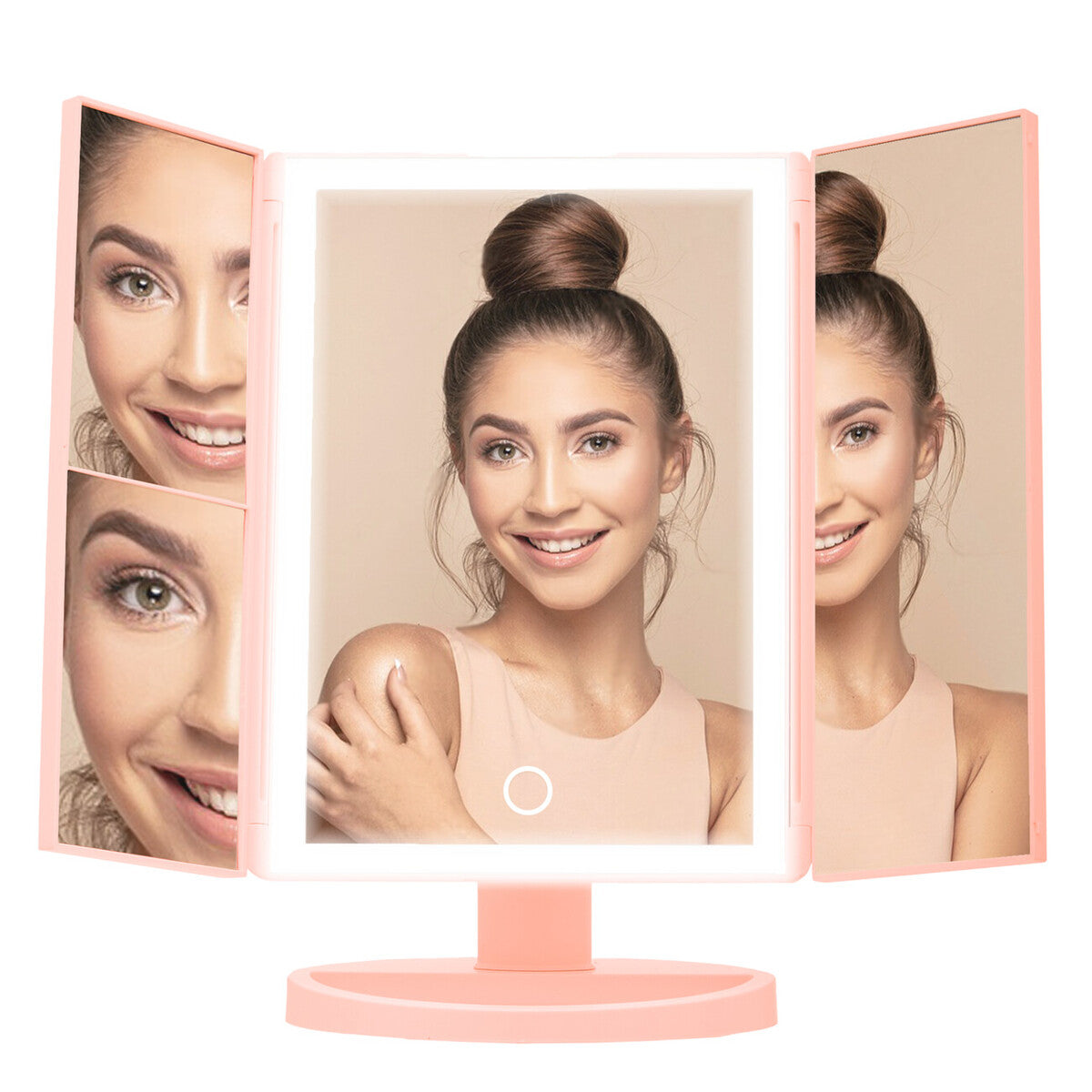 Cassini Tri Fold Pink LED Table Mirror