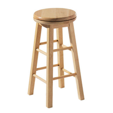 Wooden bar stool with a round seat on a white background