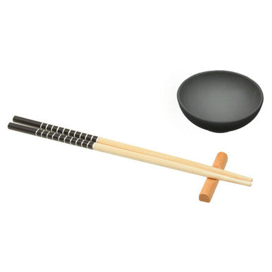 Jurado 6pc Black Ceramic and Wood Sushi