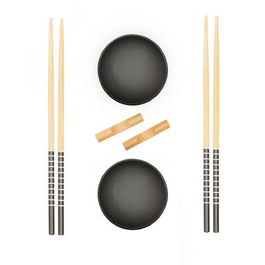 Jurado 6pc Black Ceramic and Wood Sushi