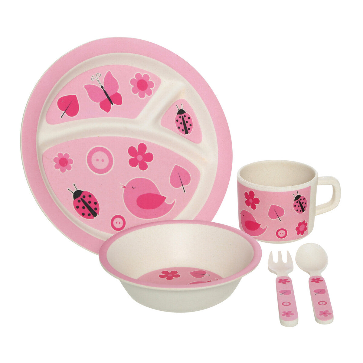 Eden Kids 5 Piece Pink Bamboo Dinner Set