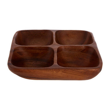 Wooden divided plate on a white background