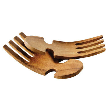 Wooden salad server with a unique design on a white background