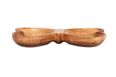 Wooden bowl with a unique design on a white background