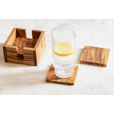 Kora Set Of 4 Olive Wood Square Coasters