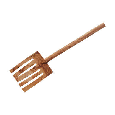 Wooden spatula with a long handle on a white background