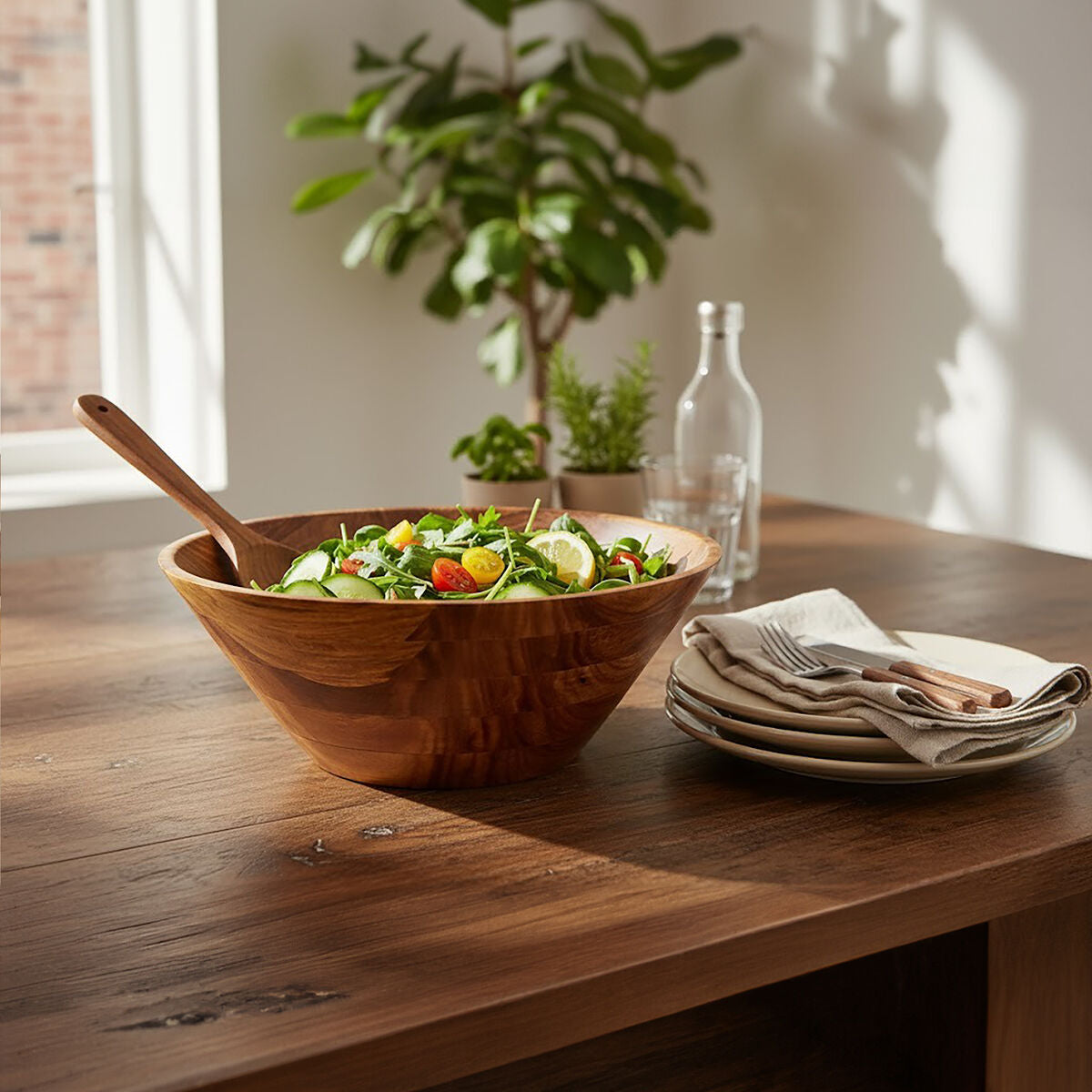 Rosi Large Round Sheesham Wood Tapered Salad Bowl