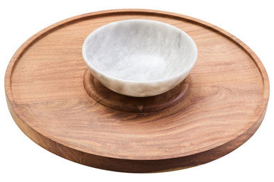 Kora Acacia Wood And White Marble Chip And Dip Platter