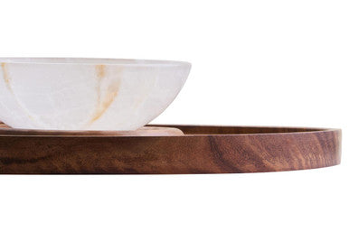 Kora Acacia Wood And Onyx Chip And Dip Plate