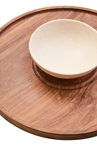 Kora Acacia Wood And Cream Marble Chip And Dip Plate
