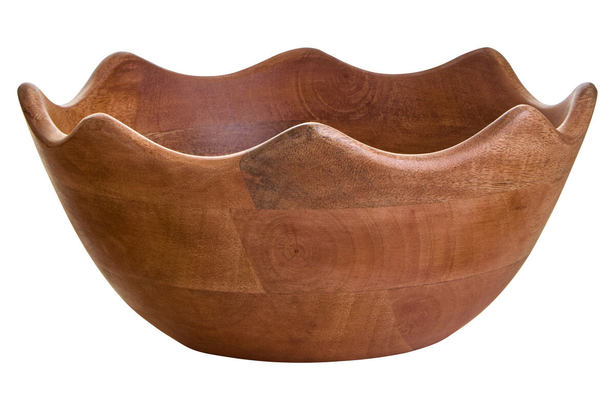 Kara Mango Wood Serving or Fruit Bowl with Scalloped Edge - Image 1